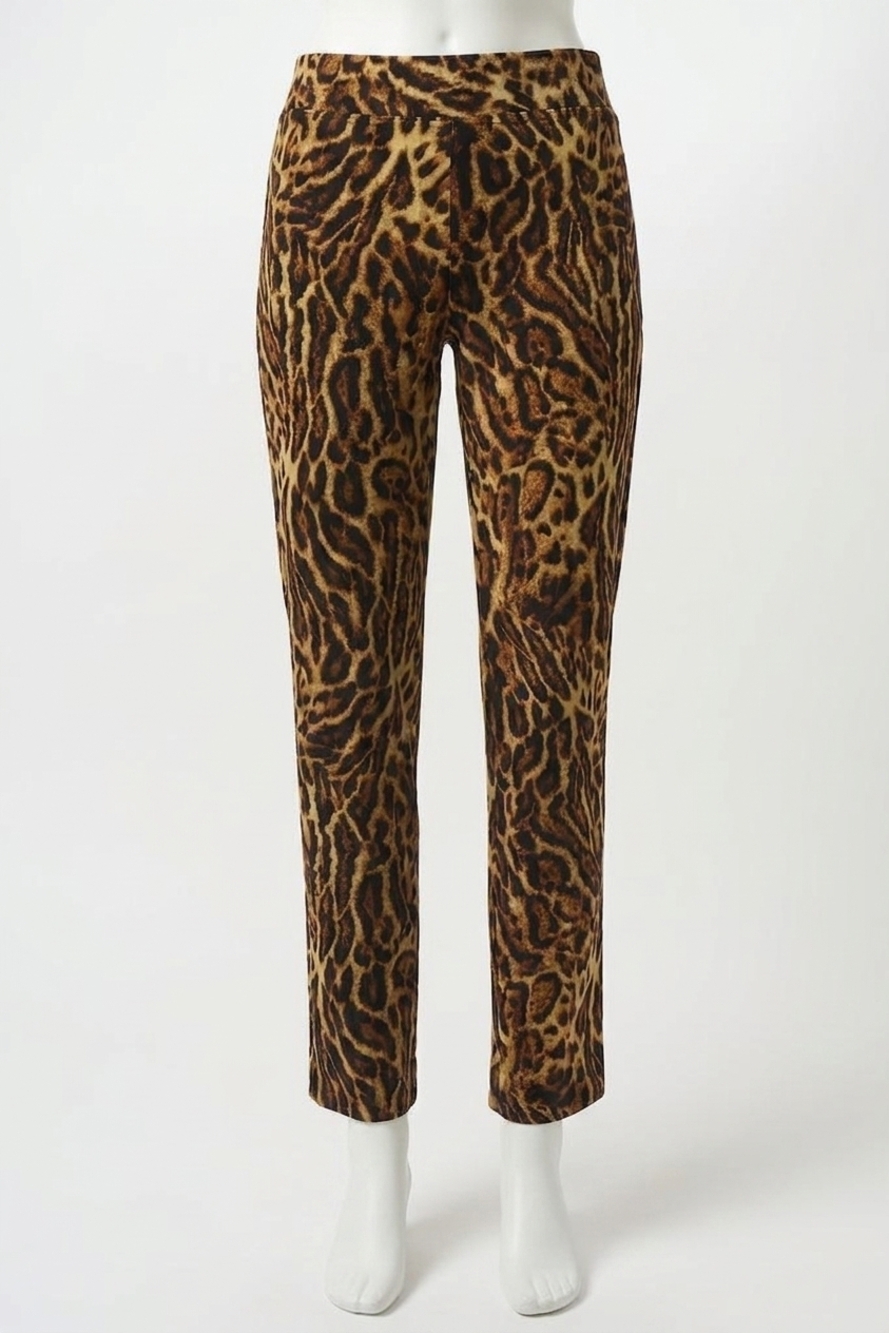 NEW JOSEPH RIBKOFF animal print pull-on straight leg pant in black/brown